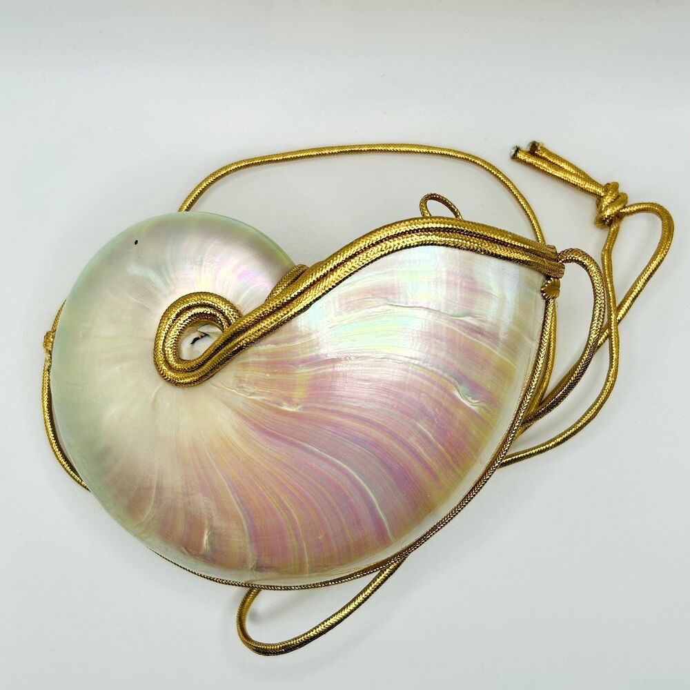Vintage Nautilus Shell Purse Mille Fiori Nautical Gold Italian Shoulder Bag